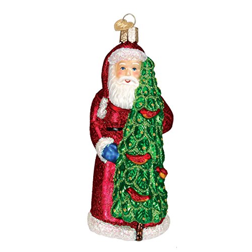 Old World Christmas Santa with Calling Birds Glass Blown Ornament for Christmas Tree, Handcrafted Holiday Decoration, Santa Collection