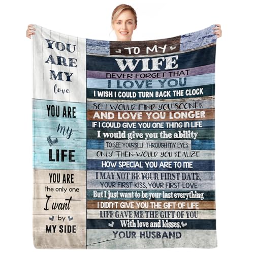 Gifts for Wife, Anniversary Blanket Gifts for Women Her Wife, Wifey Birthday Ideas from Husband, Romantic I Love You Present for Her, Christmas Valentines Mothers Day Presents Throw Blanket 60x50in