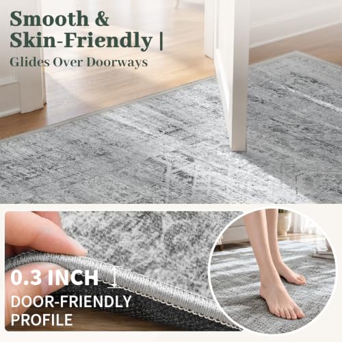 Area Rugs for Living Room Bedroom 10x12 Washable Non-Slip, Grey