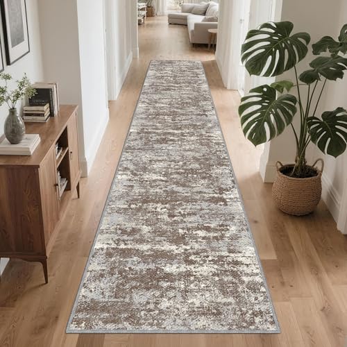 Runners for Hallways Ultra Non-Slip 2x10 Long Runner Rugs Washable Abstract Tear and Stain Resistance No Pile Lightweight Modern Rug Runners for Entryway, Kitchen, Walkway, Entrance, Brown