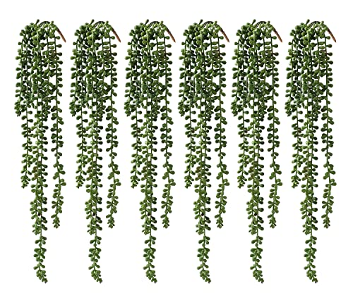 dallisten 6 Pcs Artificial Succulents Hanging Plants, Fake String of Pearls Greenery Plants, Decoration for Wall, Home, Backdrop, Garden, Indoor and Outdoor
