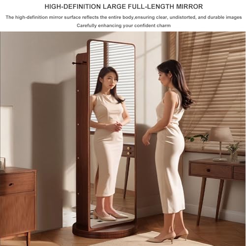 360° Rotating Full-Length Mirror with 4-Tier Bookcase, 3-in-1 Floor Dressing Mirror, Coat Rack & Magazine Holder for Bedroom, Living Room, Study Room Decor