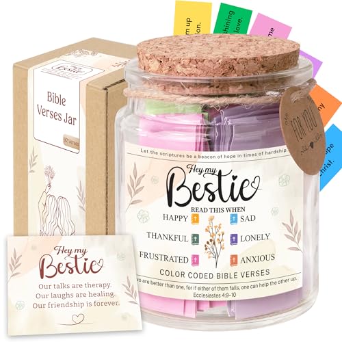 Bestie Bible Verses Jar – Birthday Gifts for Friends, Graduation Gifts for Bestie, Color Coded Bible Verses, F