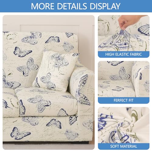 Stretch Printed Sofa Cover Couch Covers, 4-Piece Loveseat Slipcovers with 2 Separate Cushion Cover & 1 Pillow Case, Washable Spandex Furniture Protector for Living Room(Loveseat, Butterfly)