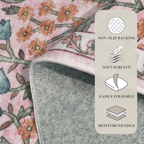 5x8 Washable Area Rug Pink Boho Floral for Living Room Bedroom Nursery