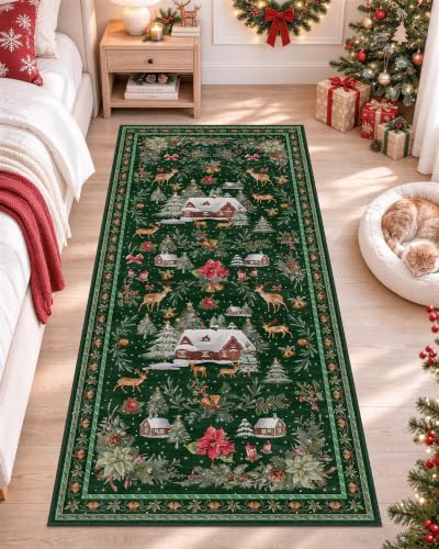 OLANLY 2x5 Christmas Runner Rug, Soft Non Slip Carpet for Hallway Kitchen