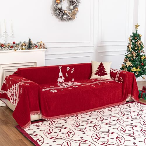 MYSKY HOME Couch Covers Couch Cover for Dogs Washable Couch Covers for Sectional Sofa Sofa Covers for 3 Cushion Couch Sofa Cover for Living Room Furniture Protector for Pets, Kids, 71"x134", Red