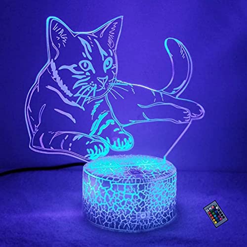 Creative 3D Cat Night Light 16 Colors Changing USB Power Remote Control Touch Switch Decor Lamp Optical Illusion LED Table Desk Lamp
