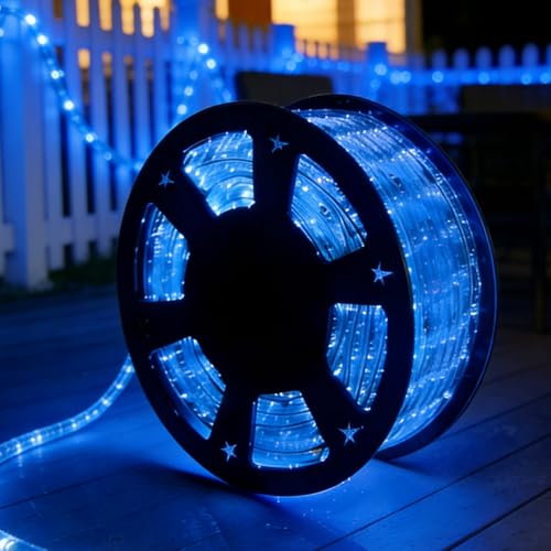 100Ft Blue LED Rope Lights, 110V Outdoor Rope Lights Waterproof Decorative Lighting for Indoor/Outdoor, 1080 LEDs Rope Lights for Outside, Deck, Patio, Halloween and Christmas Decorations