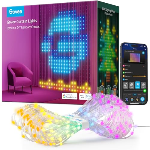 Govee Curtain Lights, Smart LED Color Changing Wall Lights, Dynamic DIY Curtain String Lights for Bedroom Living Room Holiday Decor, Outdoor IP65 Waterproof,4.9x6.6ft, 520 RGBIC LED