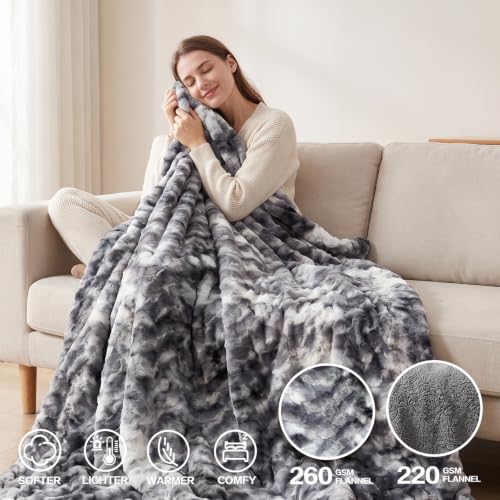 Electric Heated Blanket Throw Size 50"x60", Soft Sherpa Faux Fur Heating Blanket with 10 Adjustable Heat Settings, Fast Heating, 1-8 Hour Timer Auto Shut Off & Overheat Protection & Machine Washable