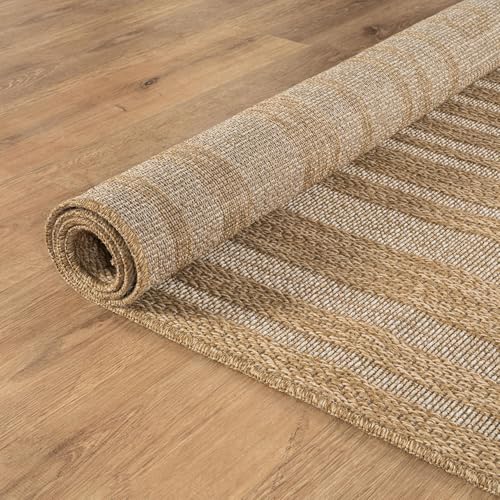 Beverly Rug Easy Jute Framed Border Rug 4x6 Washable Durable Indoor Outdoor Area Rugs for Living Dining Room Patio Office Stain Resistant Non Shedding Casual Indoor Outside Carpet 4 x 6 Natural