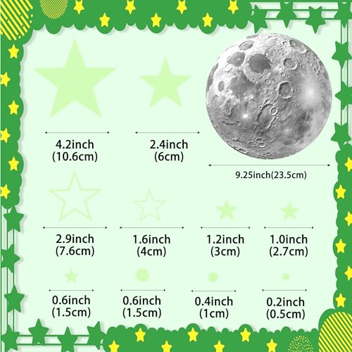 965 PCS Glow in The Dark Stars and Moon for Ceiling, Luminous Stars and Planet Wall Decals, Kids Room Decor, Glowing Galaxy Wall Stickers for Nursery Decorations (Green)