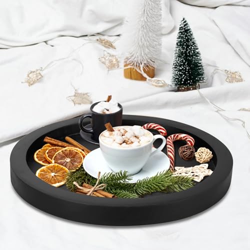 Black Wooden Decorative Trays for Kitchen Counter Living Room Centerpiece