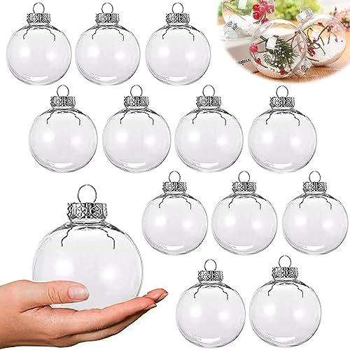 Neioaas Clear Plastic Ball Decor - Set of 12 DIY Christmas Decorative Balls,2.36in DIY Clear Plastic Fillable Balls Ornament for Christmas,Halloween,Birthday,Wedding Decor, Crafts Decorations (60MM)