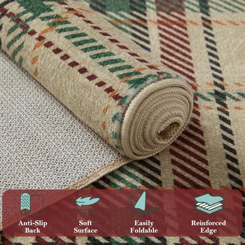 Green Christmas Rug 2x3, Washable Rug for Entryway, Checkered Plaid