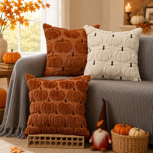 DFXSZ Fall Pillow Covers 16x16 2Pcs Rust Brown Pumpkin Fall Decorations