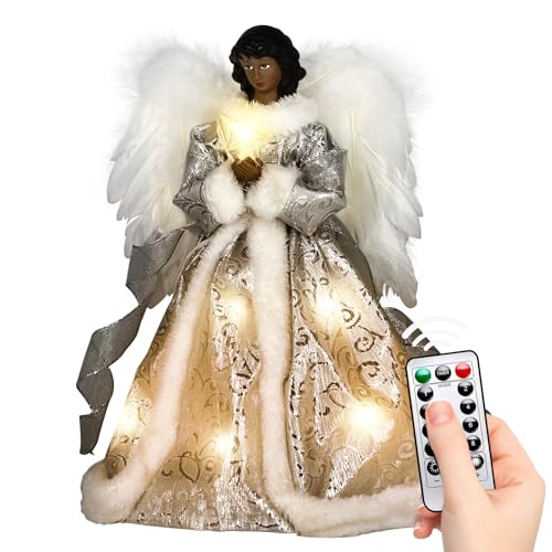 Angel Tree Topper with Lights and Remote Control, 12" Lighted Tree Toppers Christmas Decorations, Elegant and Durable, Perfect for Holiday Home Decor and Gifts, Black, WOKEISE