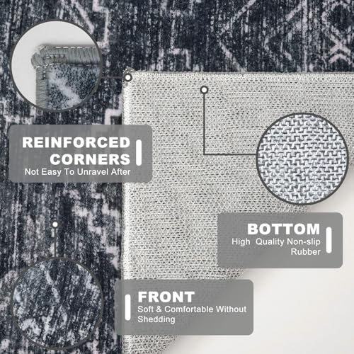 Entryway Rug 2x3 Washable Rug Door Mat Indoor, Blue-Black