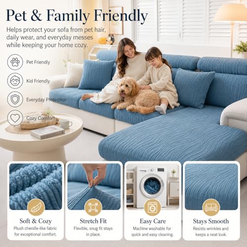 Stretch Sofa Slipcover, 2026 Upgraded Non Slip Couch Cover with Adjustable Straps, Pet Dog Cat Friendly Furniture Protector for 3 Seater, Washable for Living Room