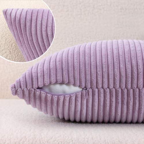 Mecatny Corduroy Decorative Throw Pillow Covers 22x22 Set of 2 Lilac