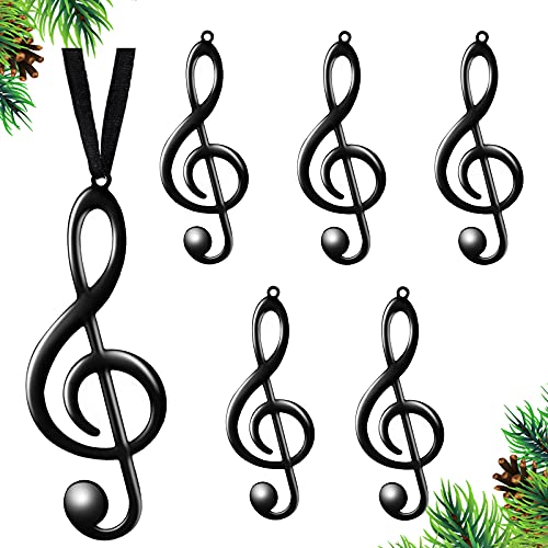Patelai 6 Pieces Christmas Music Note Ornaments Treble Clef Ornament for Christmas Tree Music Themed Party Decorations Treble Clef Hanging Ornaments with Ribbon for Xmas Tree Party Decoration (Black)