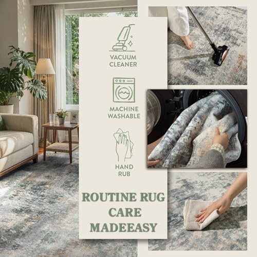 Lahome Modern Abstract Area Rug - 4x6 Grey Rugs for Bedroom Washable Dining Room Rug Living Room Mat, Non Slip Contemporary Indoor Floor Nursery Carpet for Kitchen Laundry Room Entryway