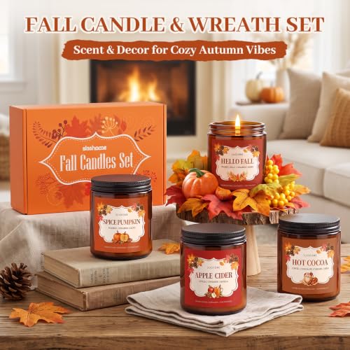 SLASHOME Fall Candles Set for Home Fragrance, 4 Pack 7 oz
