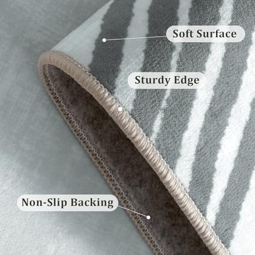 Grey Rug for Living Room, 5×7 Modern Abstract Area Rug, Geometric Contemporary Wave Striped Rugs for Playroom Nursery, Washable Nonslip Large Rug for Bedroom Dining Room