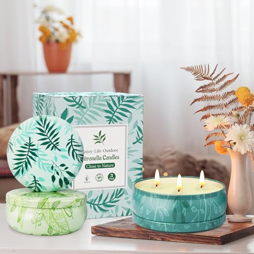 Citronella Candles Outdoor, Large Citronella Candle Outdoor for Patio, 3 Pack 12oz Summer Candle Bulk for Home Garden Yard Camping Party Indoor Outside Decorative, 210 Hours Long Burning, 3 Wick