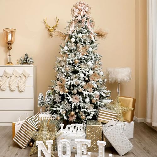 CristBest 30ct Christmas Ball Ornaments-60mm/2.36" Shatterproof Clear Plastic Xmas Balls Baubles Set with Stuffed Delicate Sparkling, Hanging Christmas Tree Decorations(Champagne Gold)