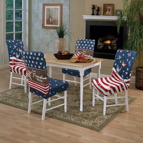 4th of July Chair Covers Set of 4 American Flag Stars Butterfly Patriotic Decor Stretch Parsons Chair Slipcovers for 4th of July Dining Room Decor Chairs Seat Protectors (Flag Striped Butterfly,4PCS)