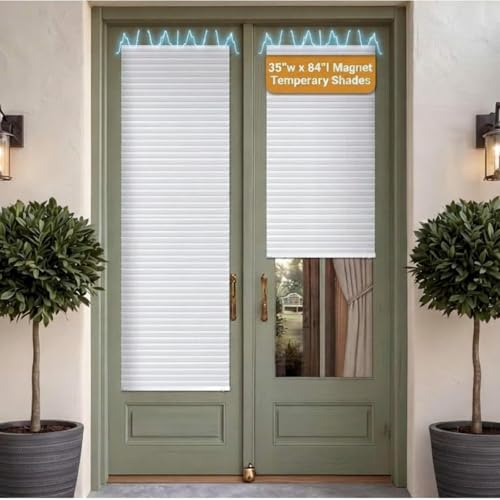 Leinuosen 2 Pcs 35''w x 83'' French Door Paper Shade Magnetic Temporary Blinds No Tools Privacy Paper Shade Blackout Blinds for Window Sliding Door Light Filtering
