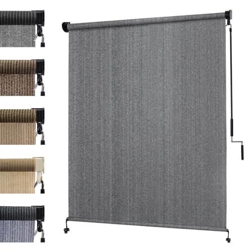 KANAGAWA 11'(W) x8'(H) Light Grey Outdoor Roller Shade - Cordless Exterior Roll Up Sun Shade for Patio, Pergola, Front Porch, Gazebo - Outdoor Blinds Screens for Patio