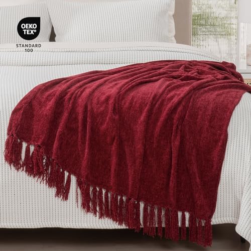 RECYCO Chenille Christmas Throw Blanket for Couch, 50"x60", Christmas Red
