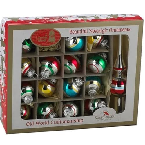 Kurt Adler Miniature Ornaments and Treetop, Set of 16