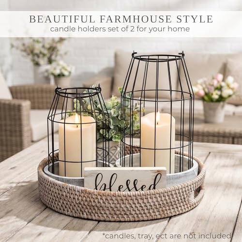 Rustic Farmhouse Lantern Decor Set of 2 - Stylish Decorative Lanterns