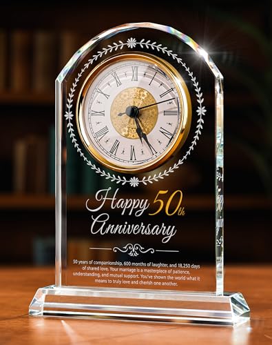 50th Wedding Anniversary Crystal Quartz Clock,50 Years of Marriage Gift,Happy Golden Anniversary Decoration Gift,for Parents,Grandparents,Couple