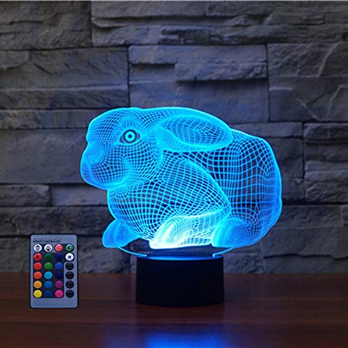 Creative 3D Rabbit Night Light USB Powered Touch Switch Remote Control LED Decor 3D Lamp 7/16 Colors Changing Brithday Room Decoration