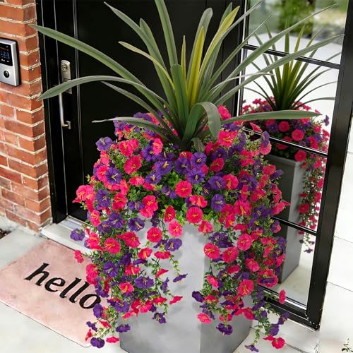 Fake Artificial Morning Glory Flowers for Outdoors+Faux Orchid Greenery Plants UV Resistant Weatherproof for Indoor Outdoor Garden Patio Window Box Home Decor