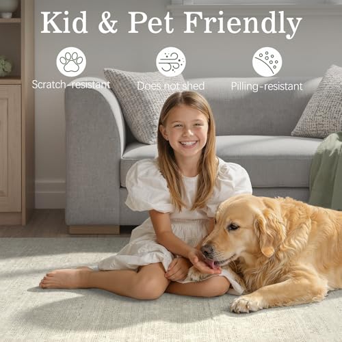 DCX Washable 8x10 Beige Rug, Stain Resistant Rubber Back Non Slip Rug