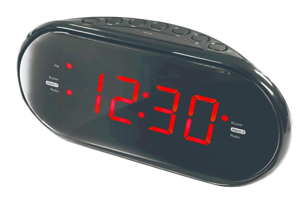 HANNLOMAX HX-123CR Alarm Clock Radio, AM/FM, 1.2” Red LED Display | PLL FM Radio, Digital Clock with Dual Alarm, 1.2” Red LED Display, Dimmer, AC/DC Adaptor included