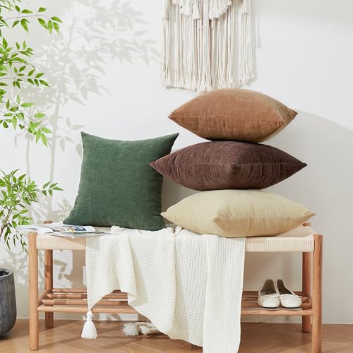 GAWAMAY Khaki Chenille Throw Pillow Covers 18x18 Set of 4 for Couch