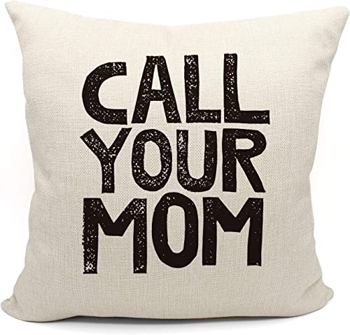 Mancheng-zi Call Your Mother Pillow, Call Your Mom Funny Throw Pillow Case, 18 x 18 Inch Decorative Cotton Linen Cushion Cover for Sofa Couch Bed (18x18, White)