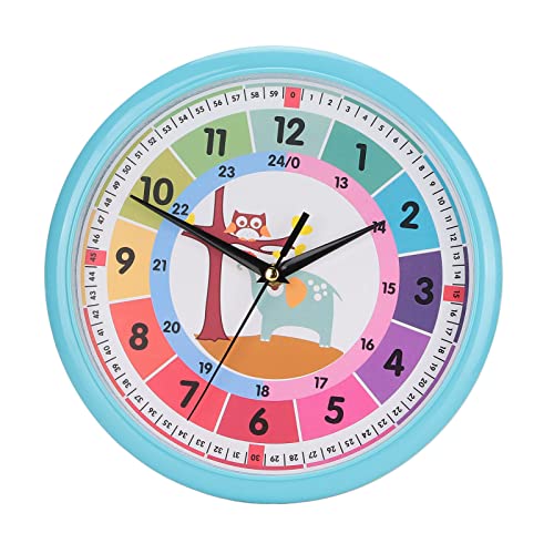 Pilipane Cartoon Colorful Quartz Time, Learning Clock for Kids, Wall Clocks for Bedrooms Telling Time, Room Wall Decor, Silent Analog Kids Clock(Blue)
