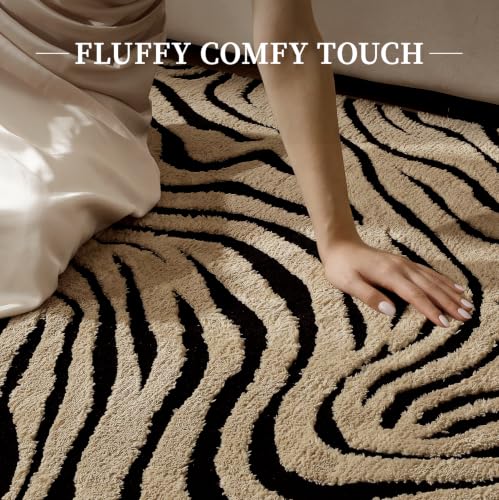 Zebra Runner Rugs 2x8: Black and Beige Washable Hallway Rug
