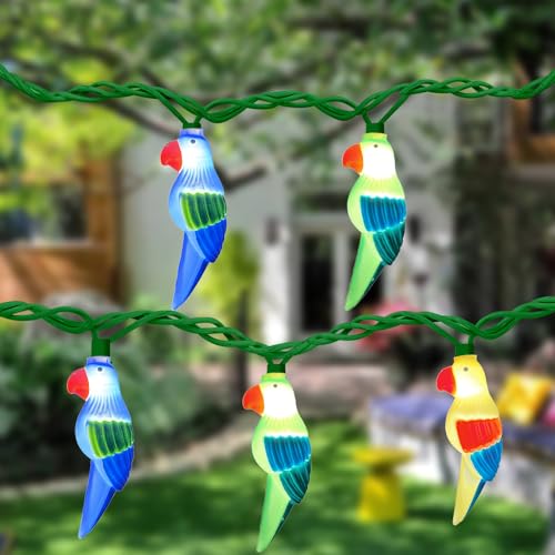8.5FT Parrot String Lights, Outdoor Tropical Themed LED String Lights with 10 3D Multicolor Bird Lights, Plug in Hanging Fairy Lights for Tent, Party, Bar, Garden, Bedroom Decor