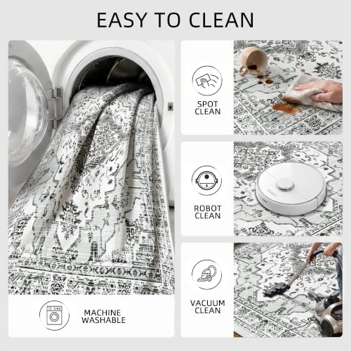 3x5 Washable Area Rug for Bedroom, Light Grey