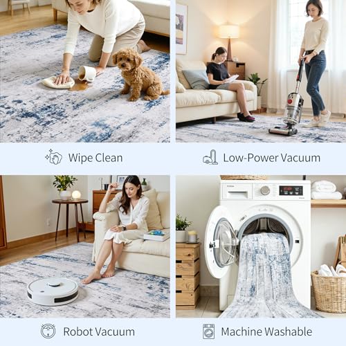 6x9 Area Rugs for Living Room Large Washable Abstract Rug White Gray Blue