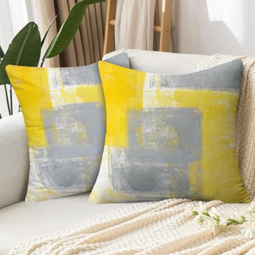 Throw Pillow Covers for Couch, 18x18 Inch, 2 Pack, Grey Yellow
